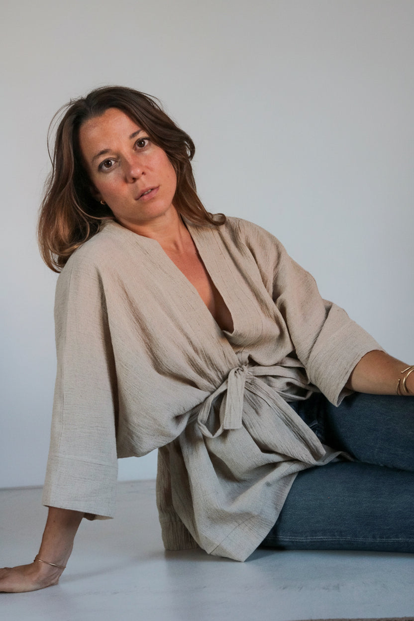 Kimono femme lin et coton naturel