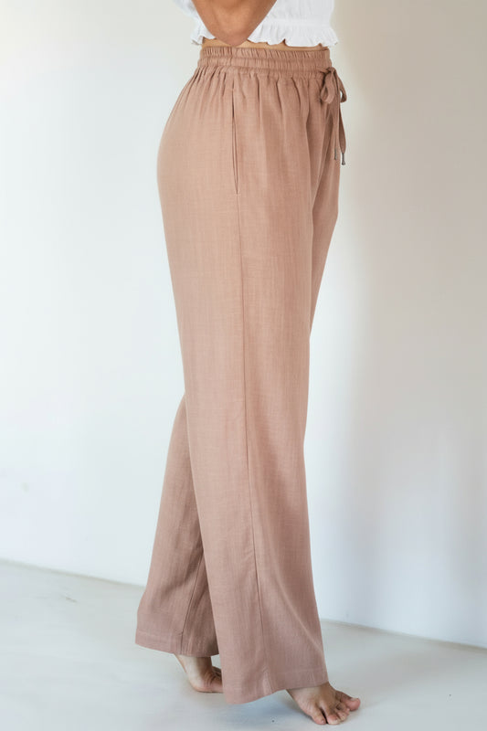 Pantalon fluide femme en lin décontracté