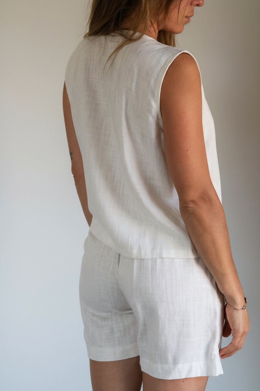 Short femme lin et viscose blanc