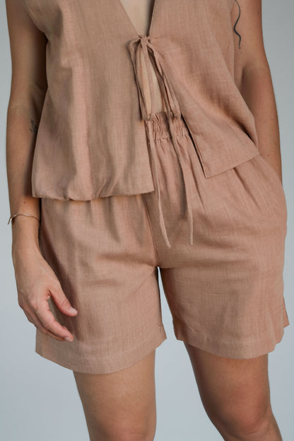 Short casual femme lin et viscose