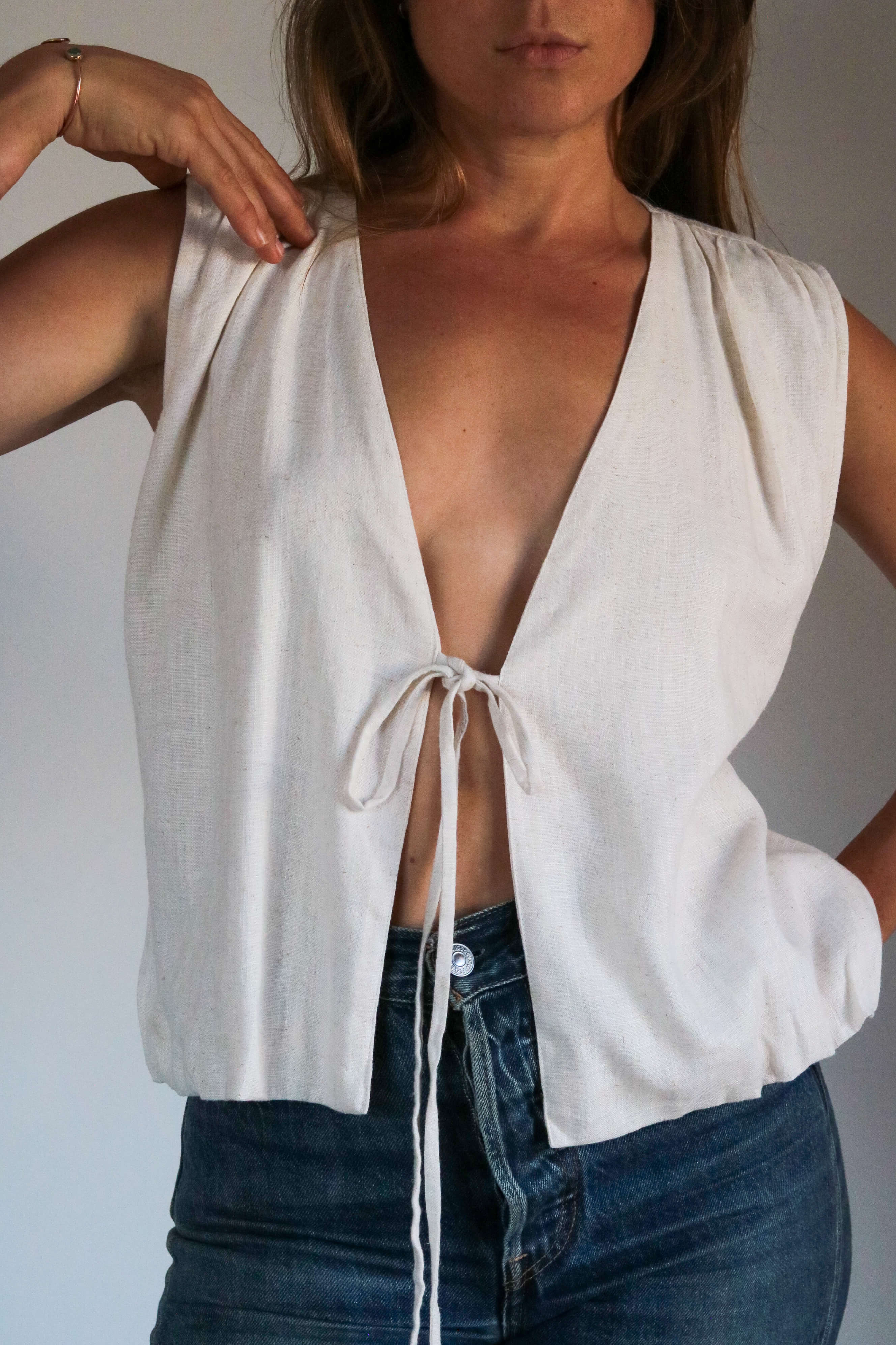 Top veston en lin pour femme