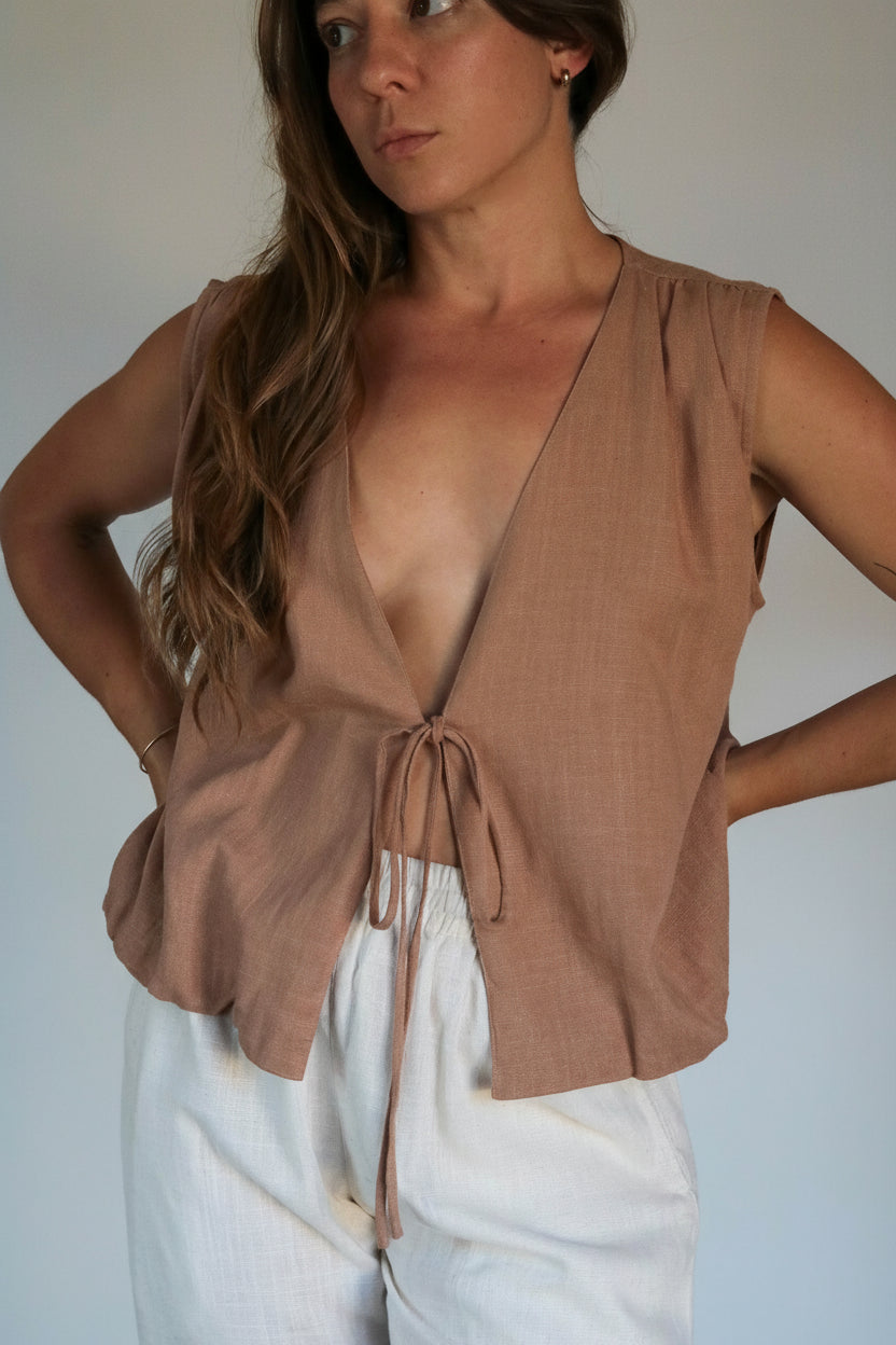 Top femme sans manche lin et viscose