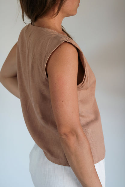 Veston sans manche femme lin rose poudré