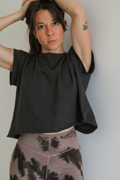 t-shirt de yoga coton bio dos nu gris